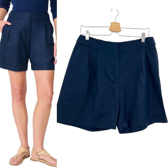 J. Mclaughlin Ebba Shorts Linen Blend Twill Pleated Navy Blue Size US 8 - Picture 1 of 12